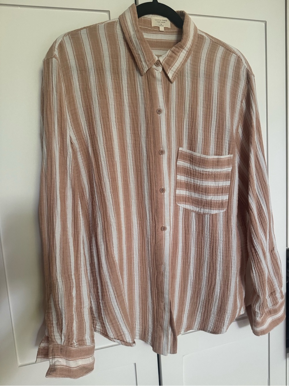 Dusty Rose & Natural Striped Button-Up Shirt Double Cotton Gauze